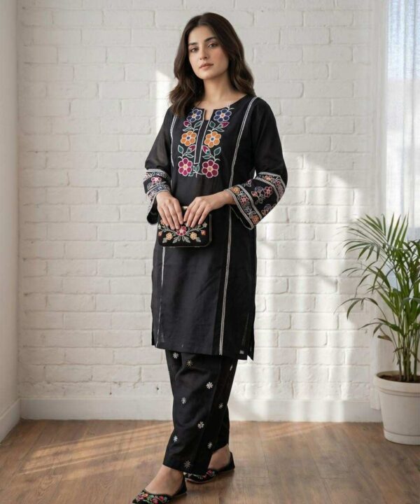 Black Floral Embroidered Co-ord Set