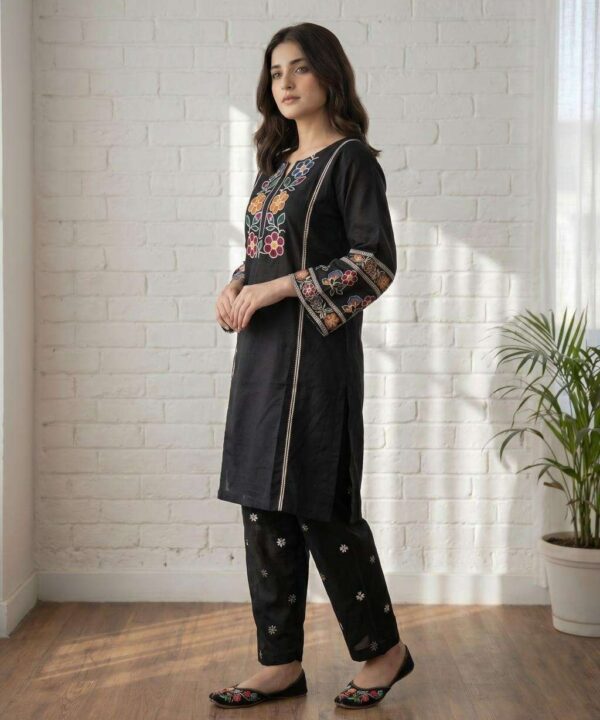 Alternative view of Black Floral Embroidered Co-ord Set