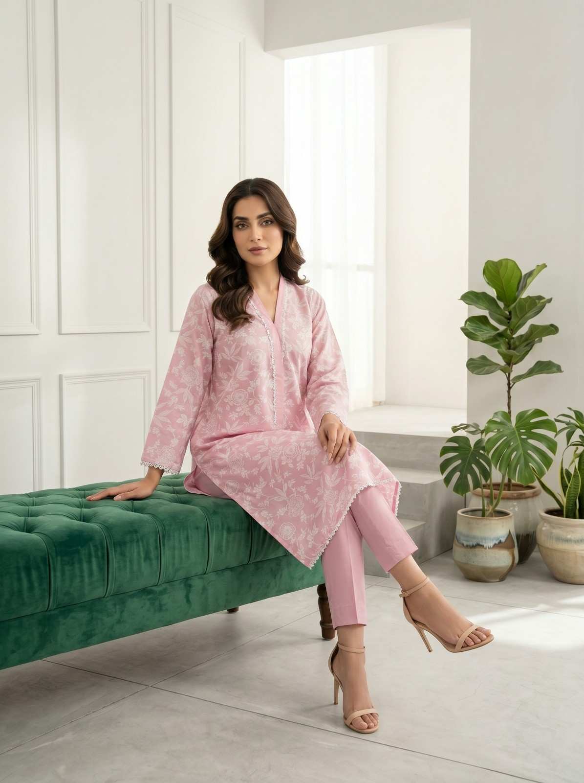 Elegant Pink Printed Cotton Co-Ord Set - Image 3