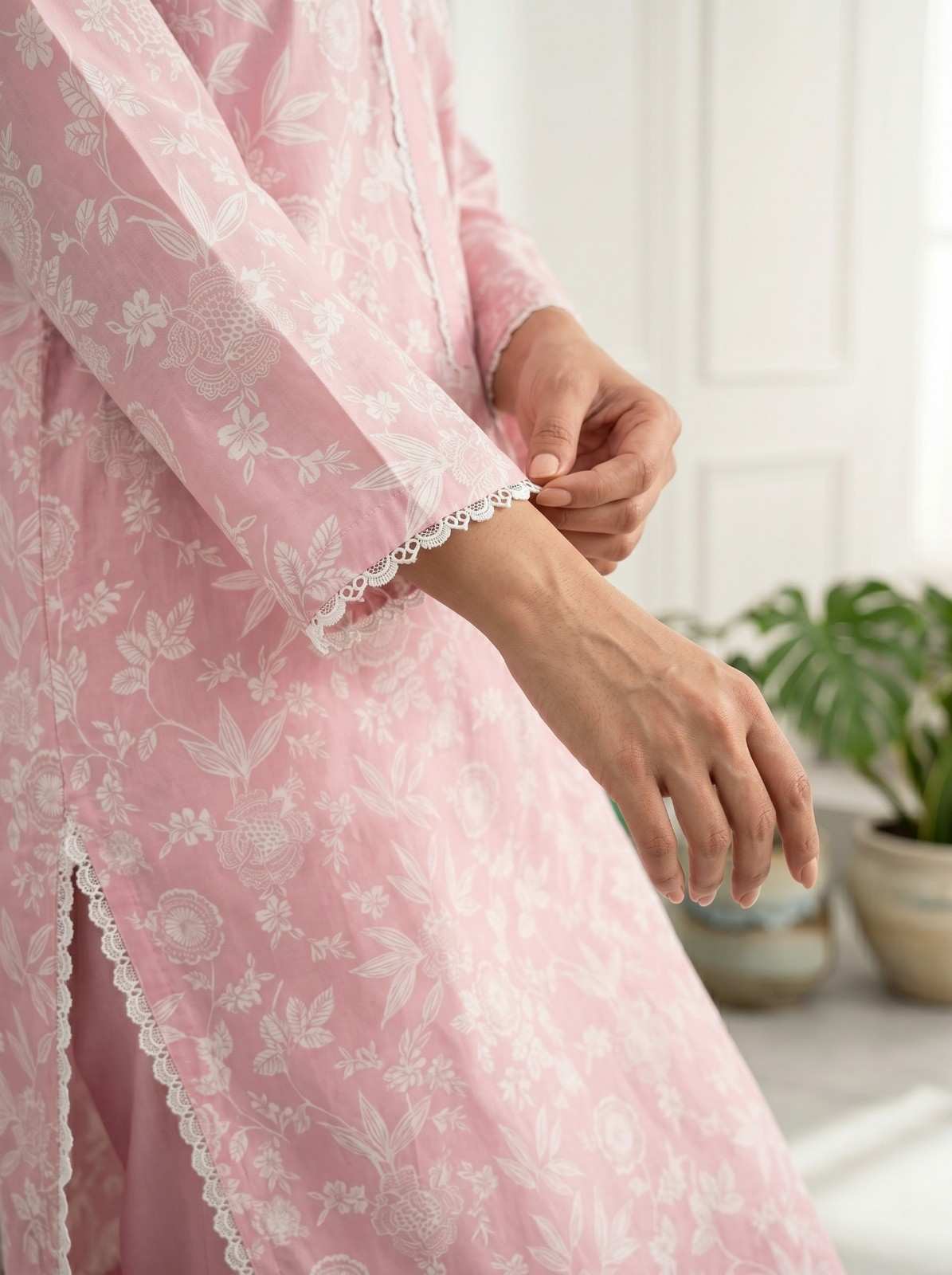 Elegant Pink Printed Cotton Co-Ord Set - Image 4
