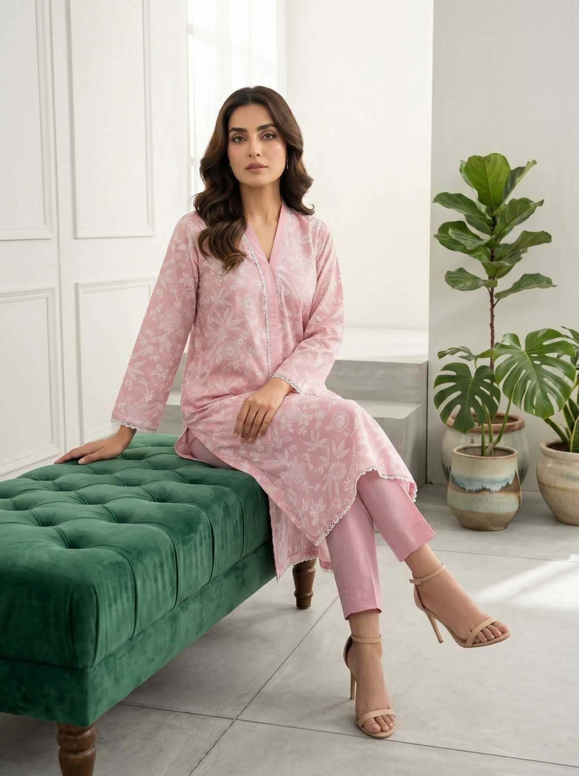 Elegant Pink Printed Cotton Co-Ord Set - Image 5
