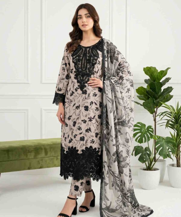 Embroidered Printed Cotton 3 Piece Suit
