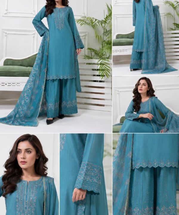 Alternative view of Blue Embroidered 3-Piece Cotton Suit